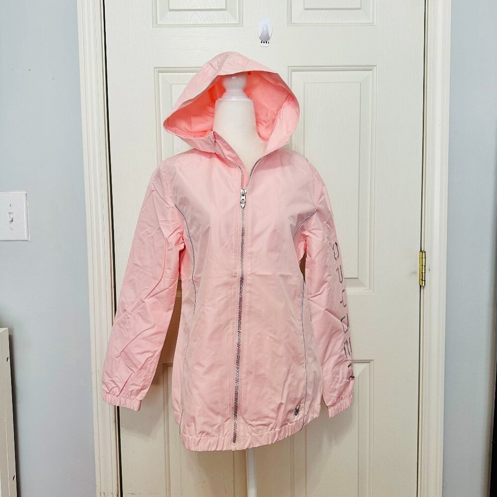 SPYDER PINK DOGWOOD W GRAY TRIM FULL ZIP HOODED LIGHT JACKET WINDBREAKER LARGE